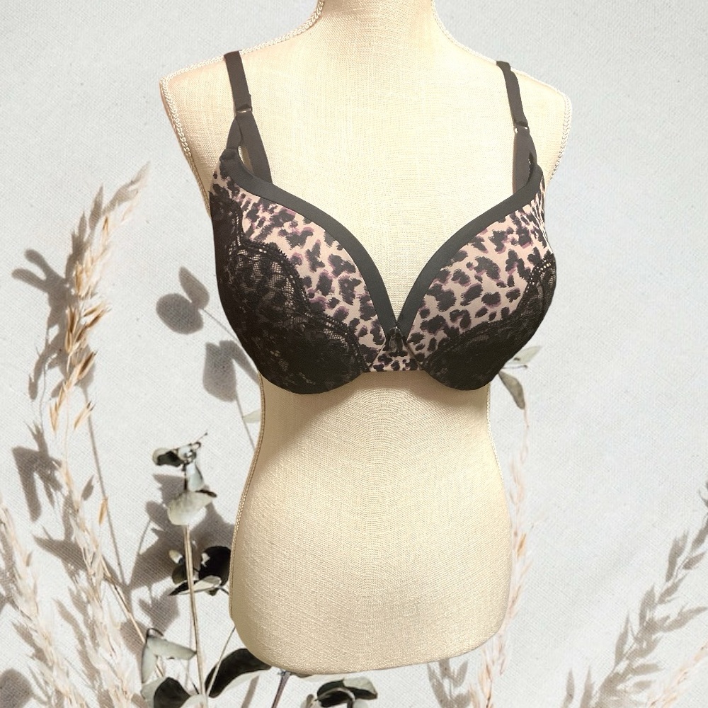 🌺NWT Maidenform Love the Lift Plunge Push-Up Leopard & Lace Bra Style-DM…